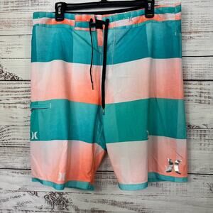 Hurley Men's Swim Shorts size 33 Teal / Peach Beach‎ drawstring board shorts